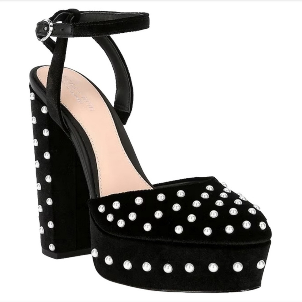 Antonio Melanix Born on Fifth Emily Velvet Pearl Detail Dress Platform P…